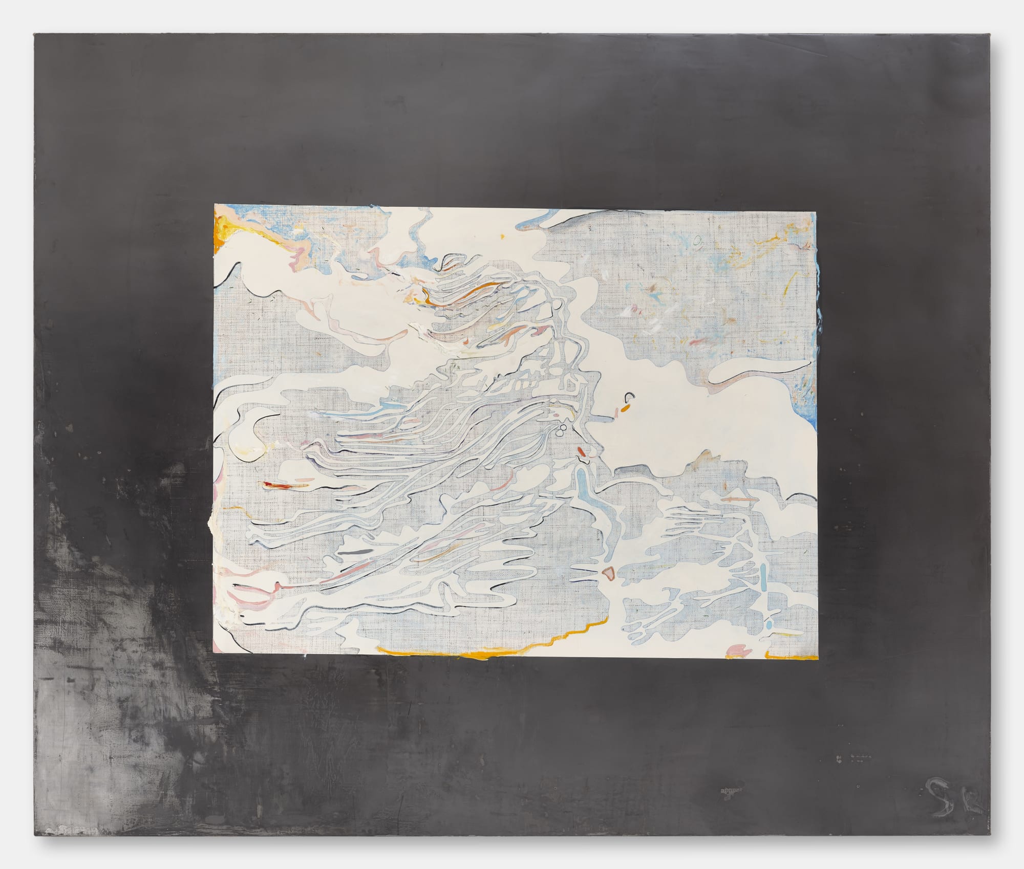Let go and stop lying…, 2024, oil on graphite and marble powder on jute, 180 x 215 cm | 70.9 x 84.6 in.