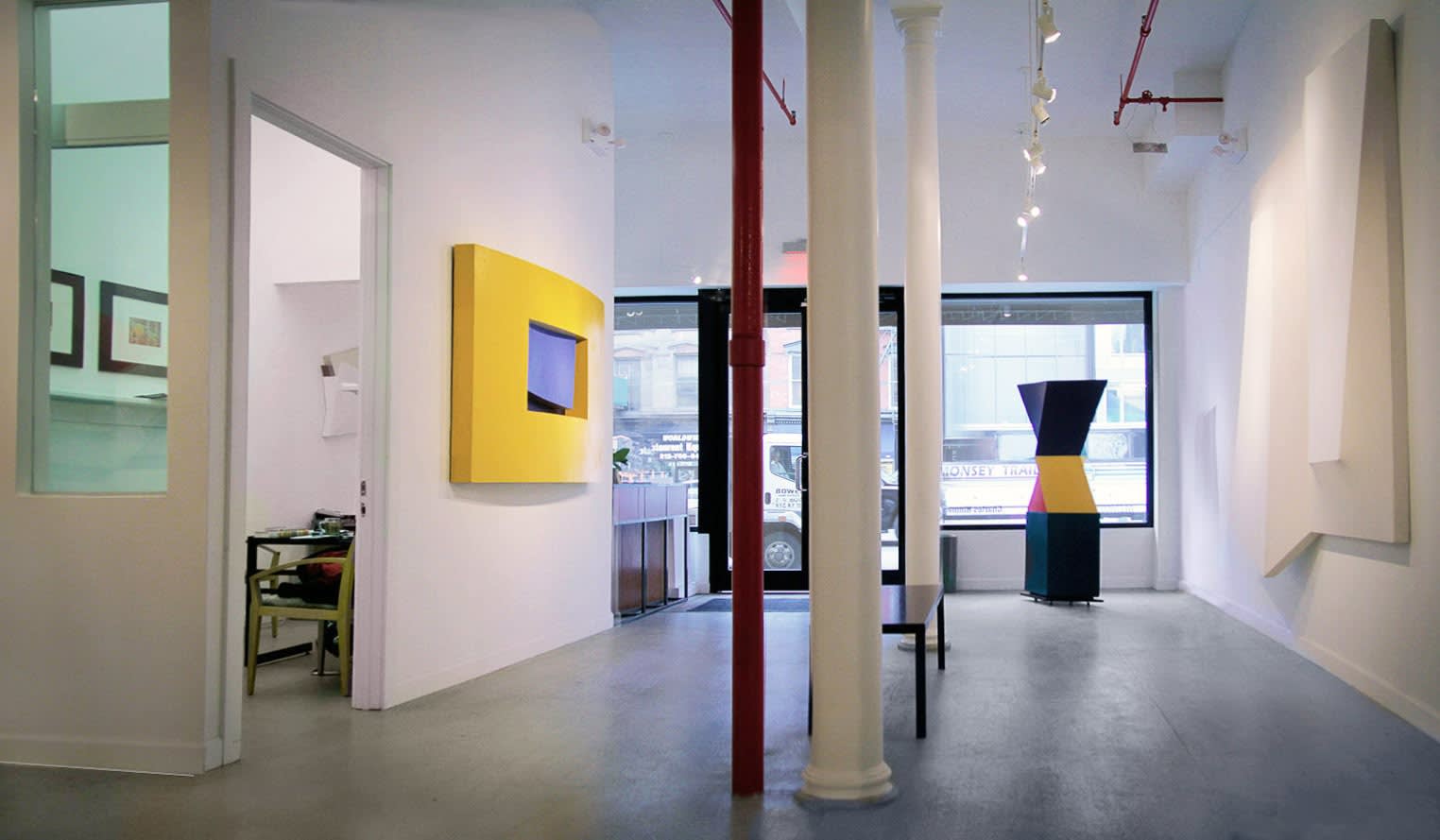 Installation view of 2017 exhibition Charles Hinman: Shaped Paintings at Westwood Gallery NYC