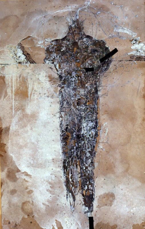 Abstract black, brown, and white painting