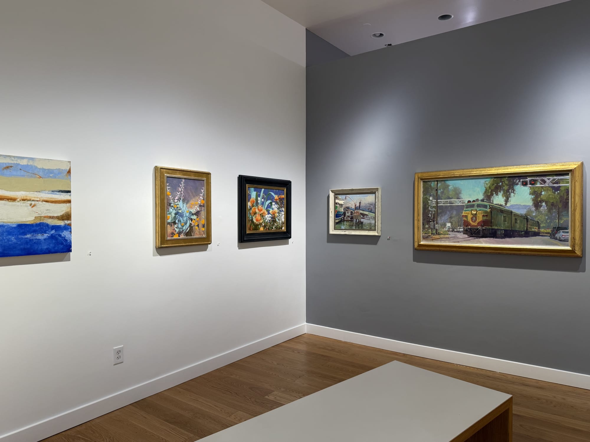 a gallery wall showing paintings by Randall Sexton