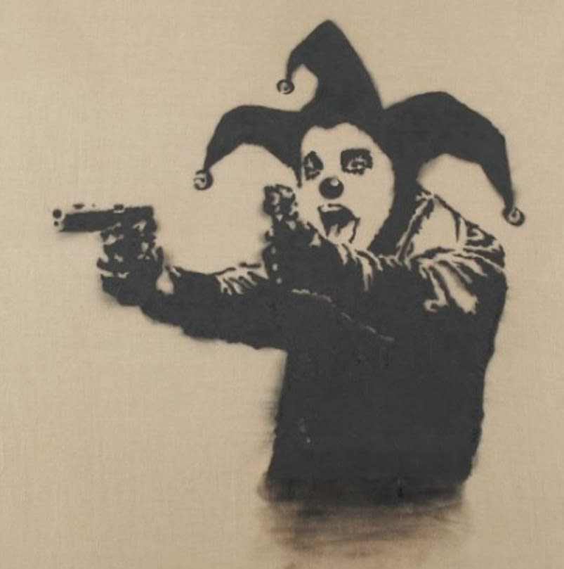 Insane Clown, 2001 Spray-paint stencil on Hessian 252cm x 193.5cm