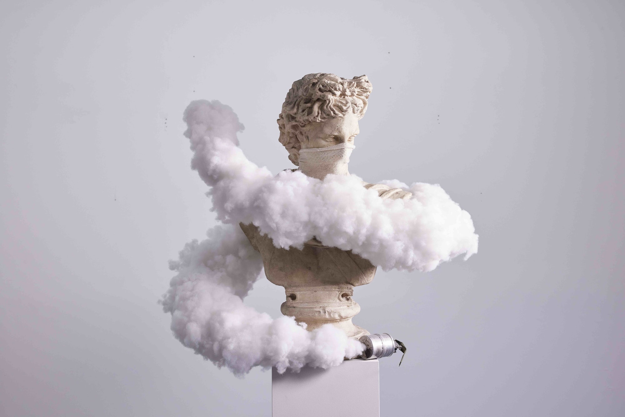 CS GAS BUST, 2017 Smoke canister, bust, poly-fil 202cm x 74cm x 50cm