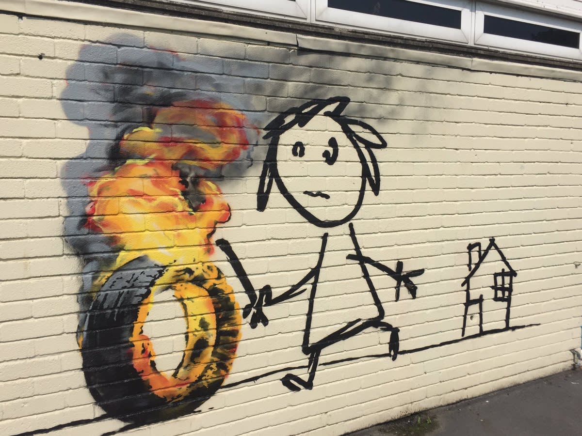2016 Kid Rolling a Burning Tire: Bridge Farm Primary School, Bristol, England
