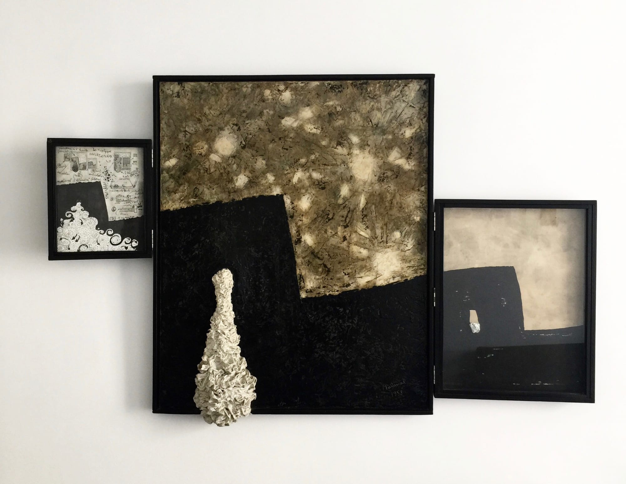 robert malaval, Aliment Blanc techniques mixtes 3 panneaux, 1958 - 1963