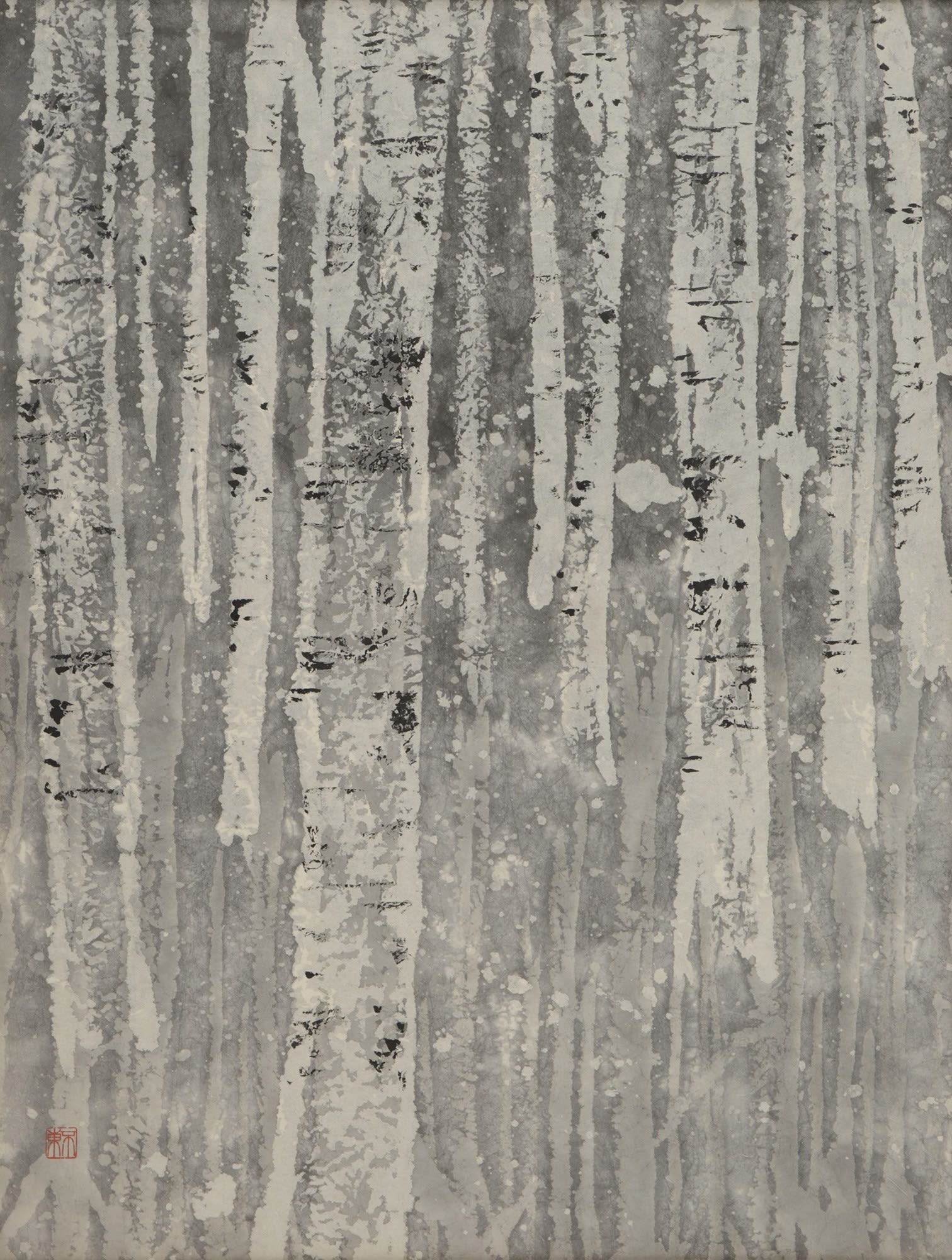 《雪林図》2022年 紙本水墨　額装 76.2 × 58.2 cm