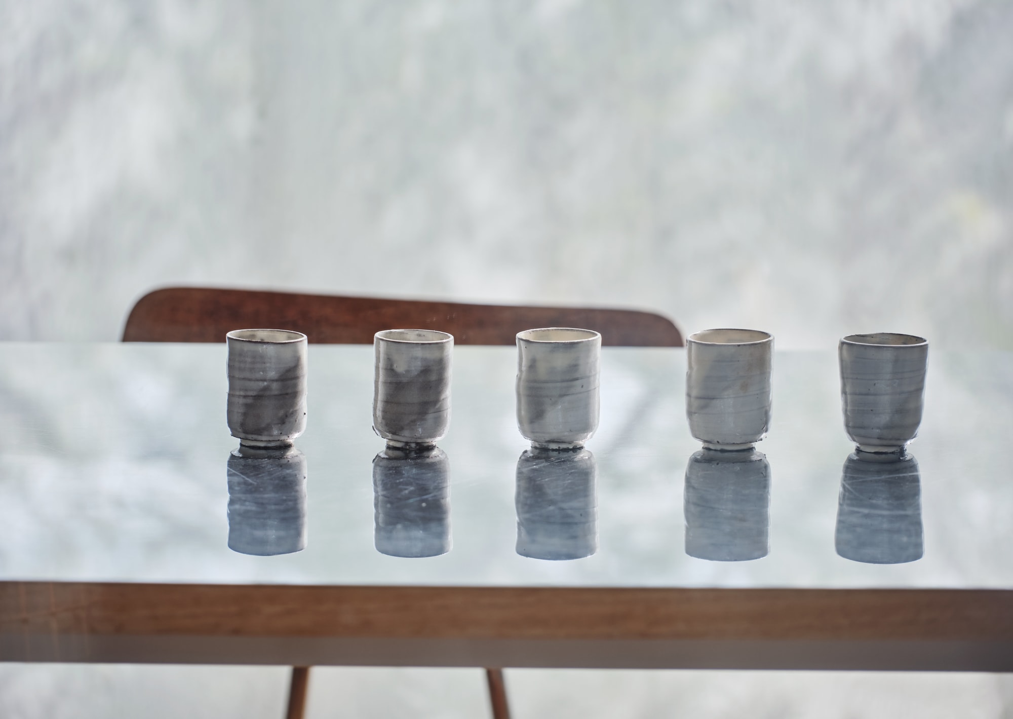 329　八木一夫　粉引酒器 五客揃