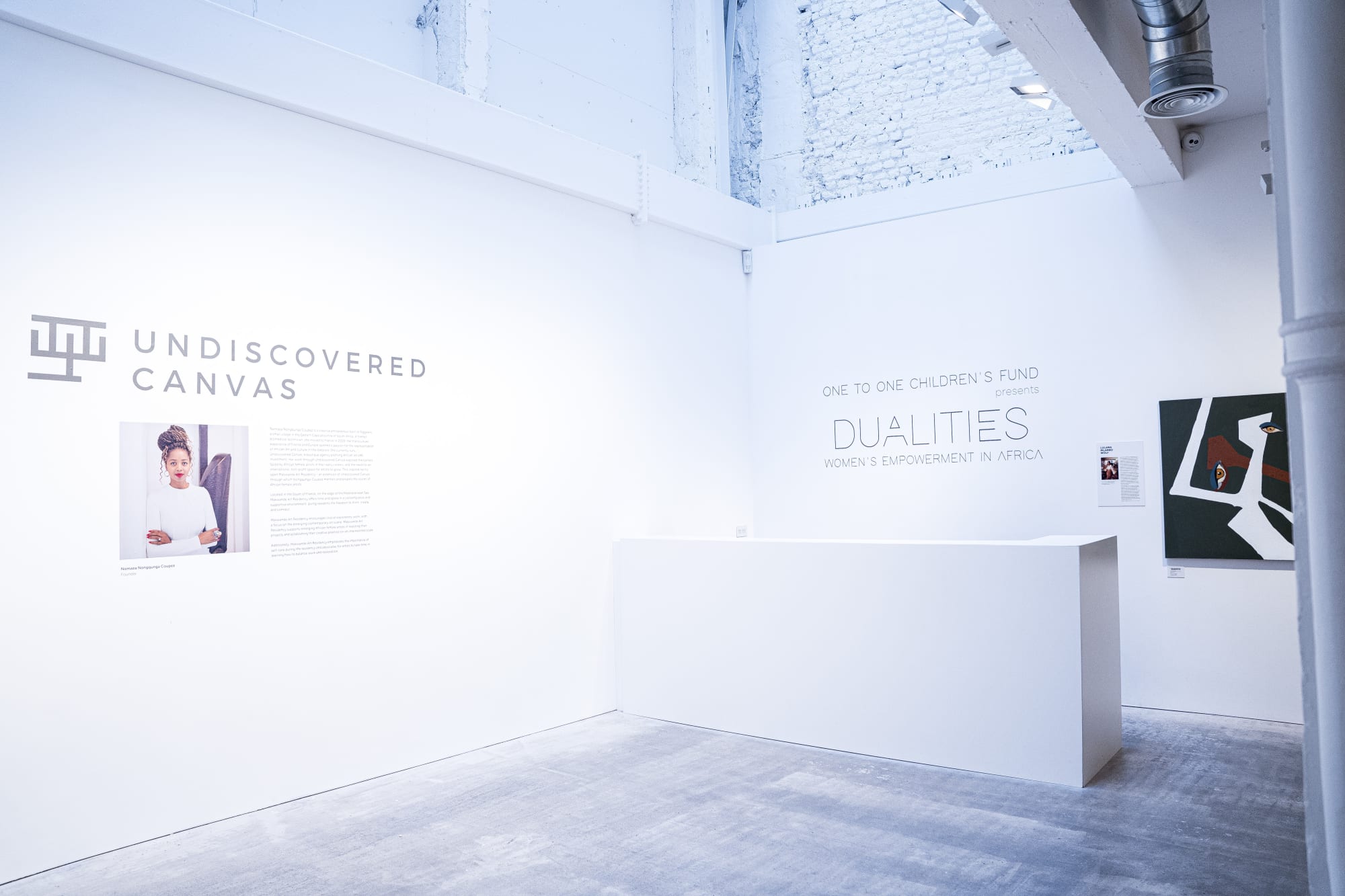 Installation view of Dualities : Women's Empowerment in Africa at the Bernard Jacobson Gallery in Mayfair, London