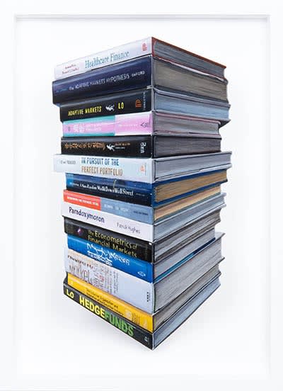 Patrick Hughes Books, (private commission), 2024 oil on board construction 22 &frac14; x 16 &frac12; x 7 inches