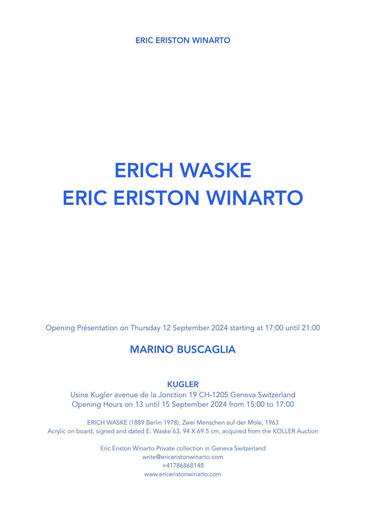 ERICH WASKE & ERIC ERISTON WINARTO, PRESENTATION WITH PROFESSOR MARINO BUSCAGLIA, USINE KUGLER, GENEVA, SWITZERLAND