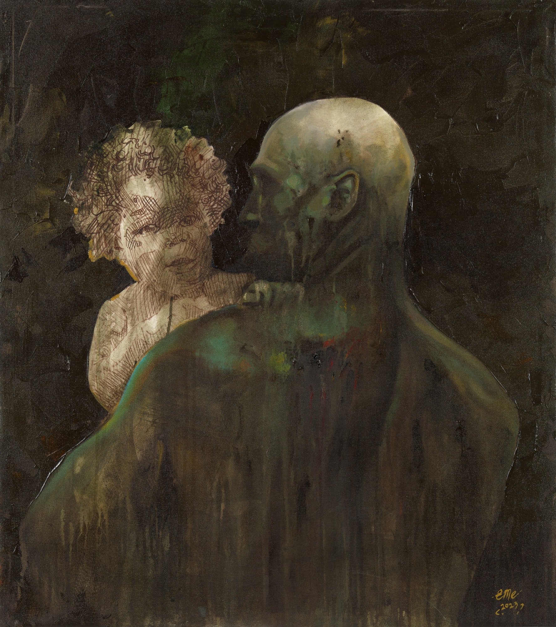 Chinemerem Omeh Pain of Man’s Dominance, 2023, Ink and Acrylic on Canvas, 50 x 58 cm (20 x 23in)