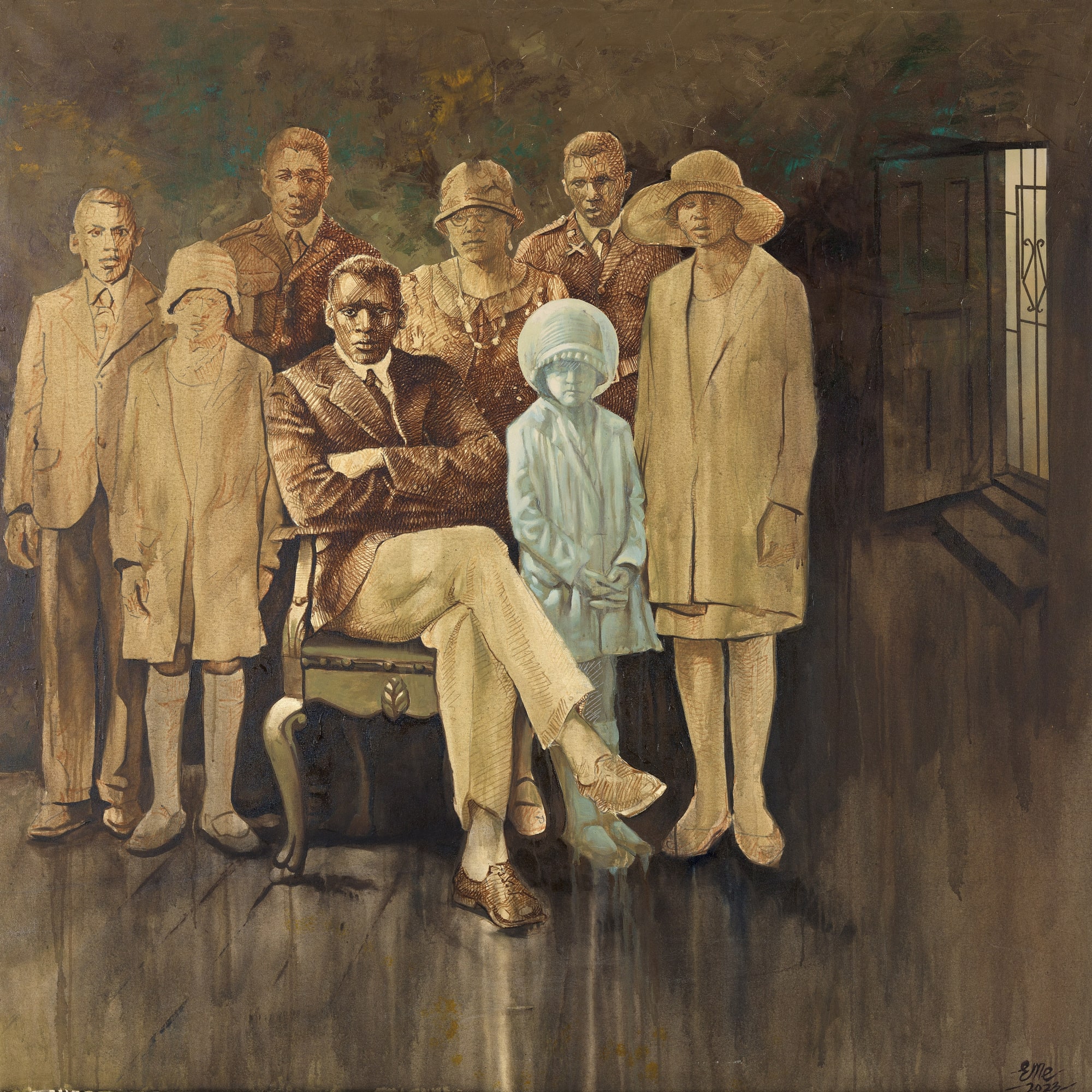 Chinemerem Omeh Camaraderie, 2023, Ink, Acrylic and Oil on Canvas 152 x 152 cm (60 x 60in)