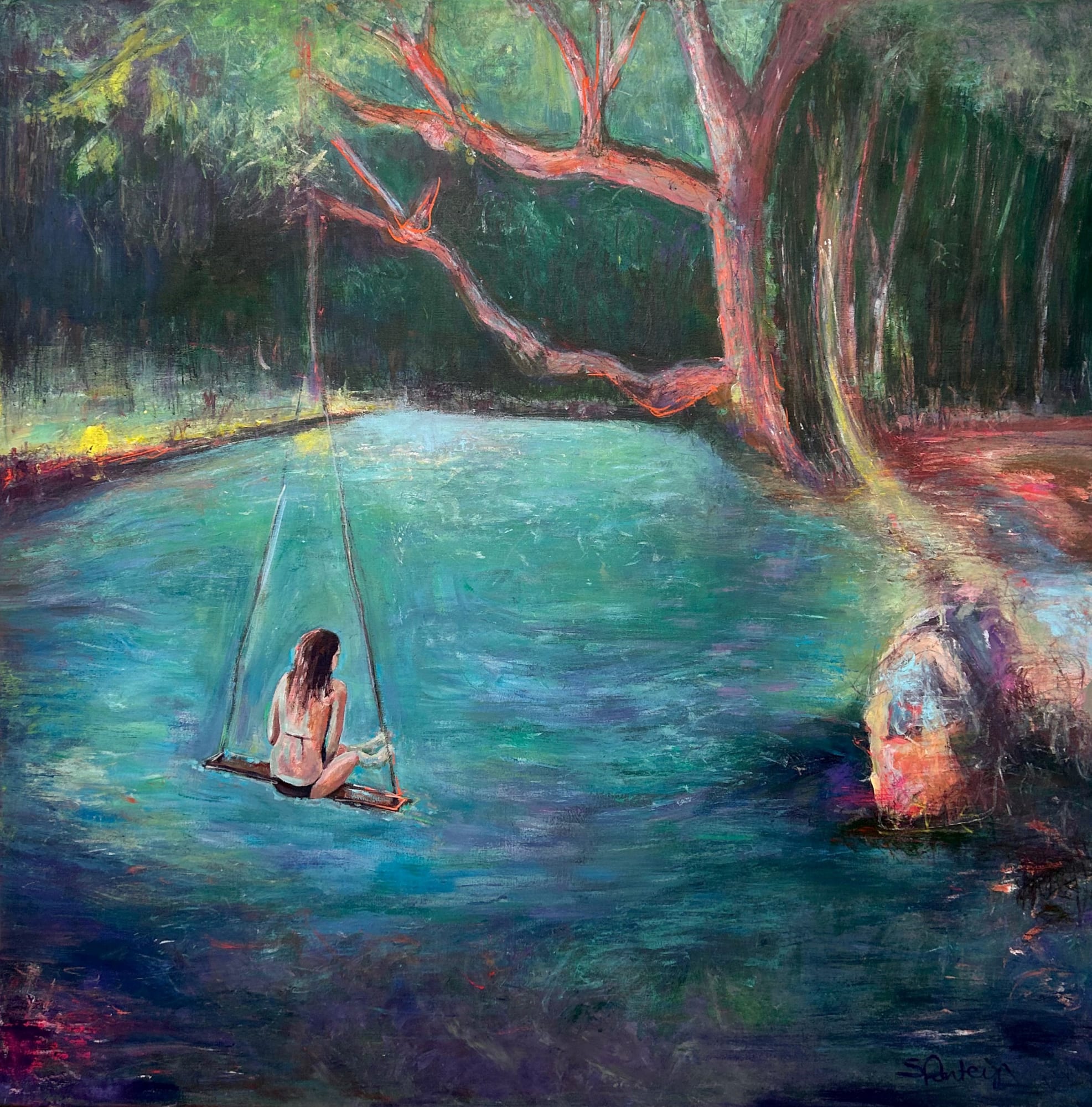 Steph Fonteyn Swinging in Paradise - 2023 - 100x100cm acrylique sur toile - acrylic on canvas