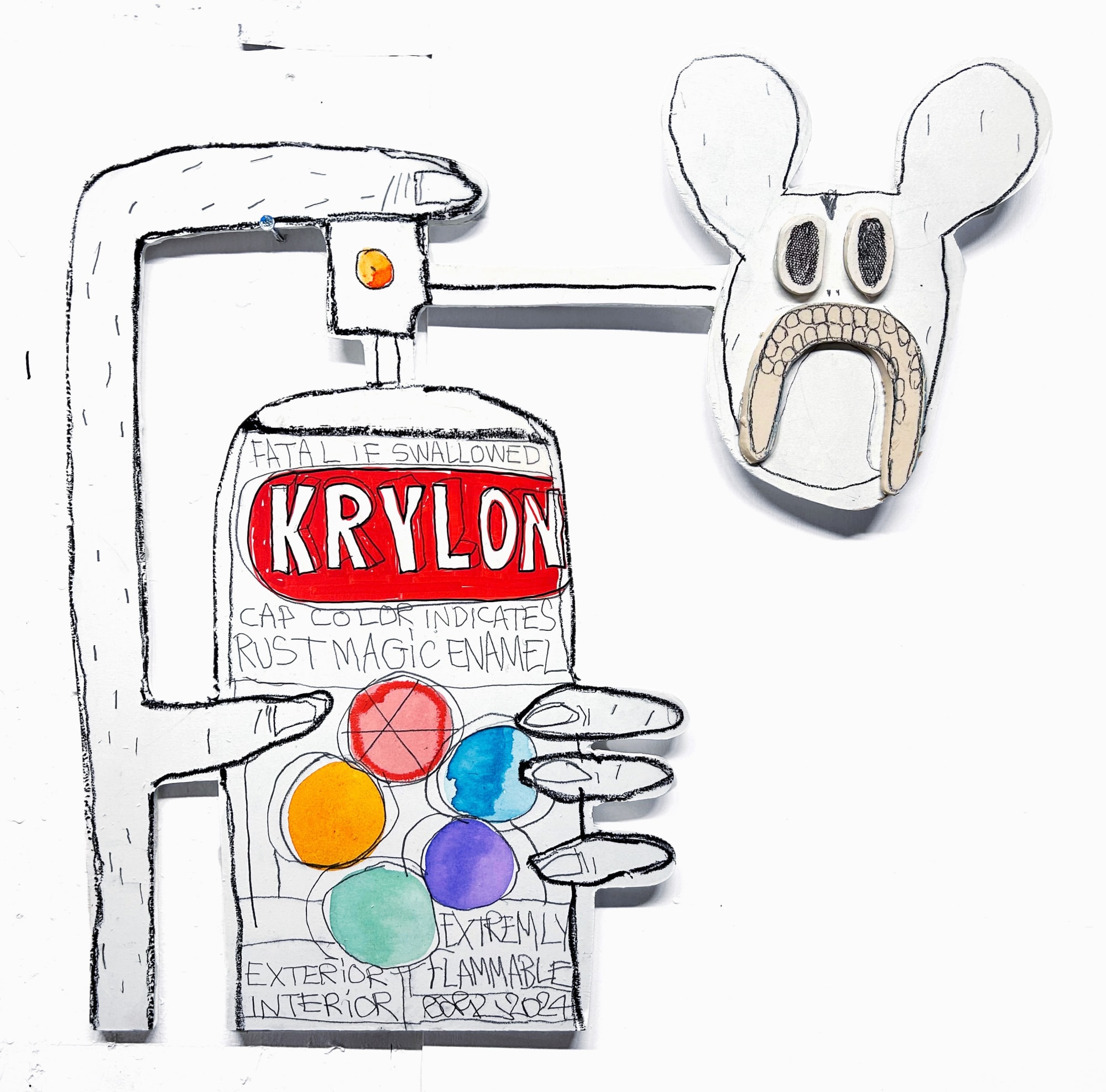 KRYLON MICKEY, 2024 62 x 60 cm acrylique sur bois et céramique acrylic on wood and ceramic