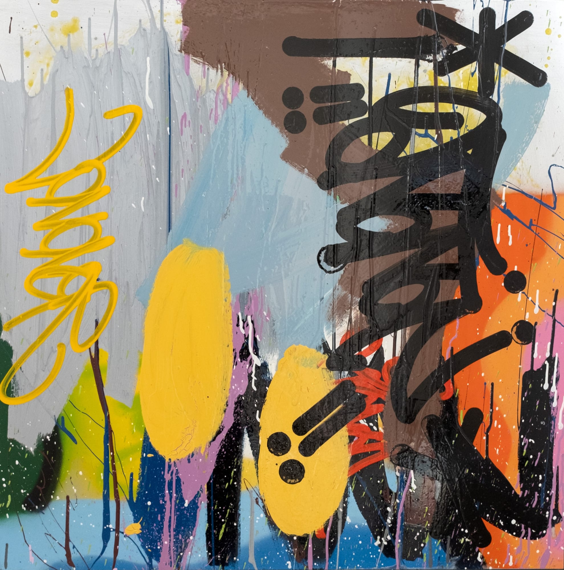 NEVER STOP 90 x 90 cm, 2023 acrylique, spray et encre sur aluminium acrylic, spray paint and ink on aluminium