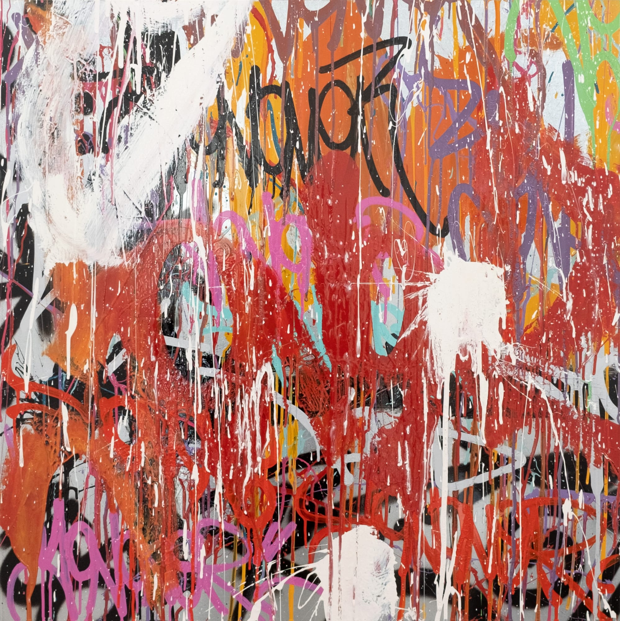 CRIME TIME KINGS 90 x 90 cm, 2023 acrylique, spray et encre sur aluminium acrylic, spray paint and ink on aluminium 14 000 euros