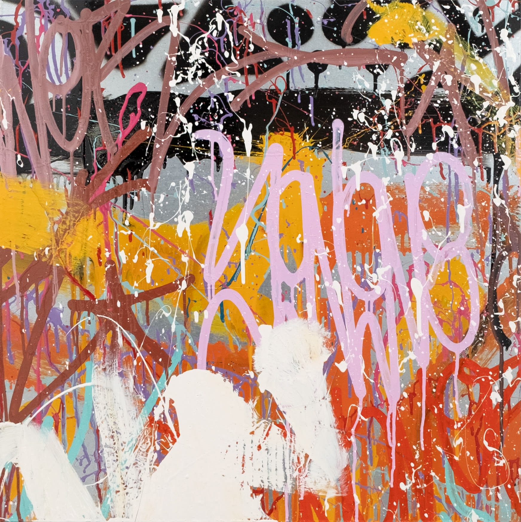 RAINING COLORS 70 x 70 cm, 2023 acrylique, spray et encre sur aluminium acrylic, spray paint and ink on aluminium 9000 euros