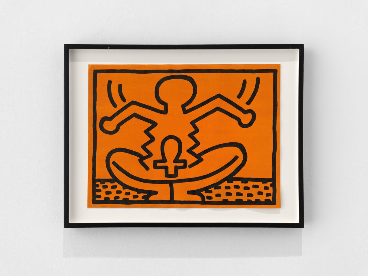 Keith Haring Untitled (Tokyo Series IV), 1983 sumi ink on orange dyed paper Signed and dated 'K. Haring FEB 24-83' on the verso with Japanese inscription 15 1/2 x 21 in 39.4 x 53.3 cm 19 1/2 x 25 3/4 in (framed) 49.5 x 65.4 cm (framed) (KH_269) ©KEITH HARING FOUNDATION