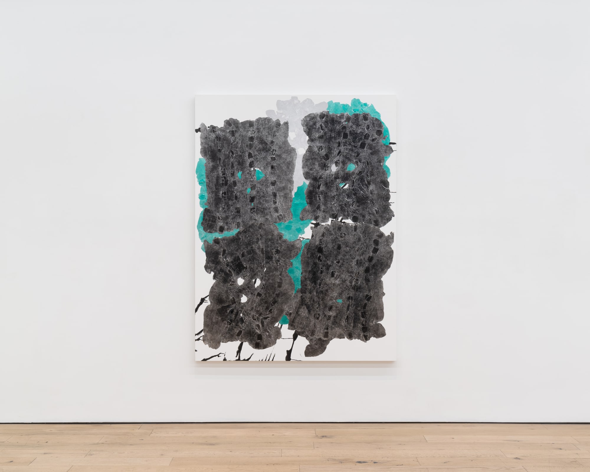 Darror, 2022 Permanent ink, aluminum foil and etching ink on canvas 78 x 59 in 198.1 x 149.9 cm