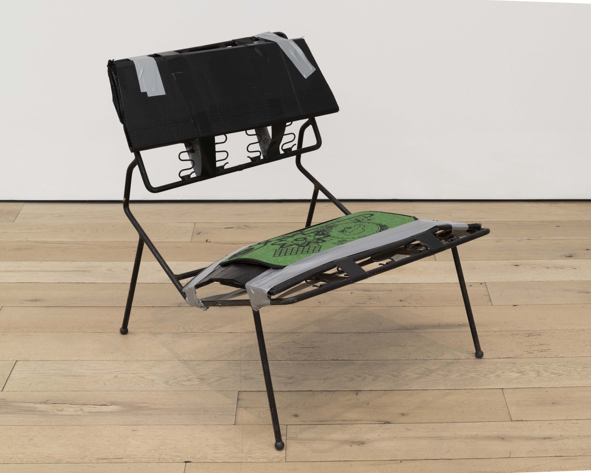CHAIR, 2021-2022 Steel, cardboard, fabric, acrylic and tape 28 x 25 x 27 in 71.1 x 63.5 x 68.6 cm