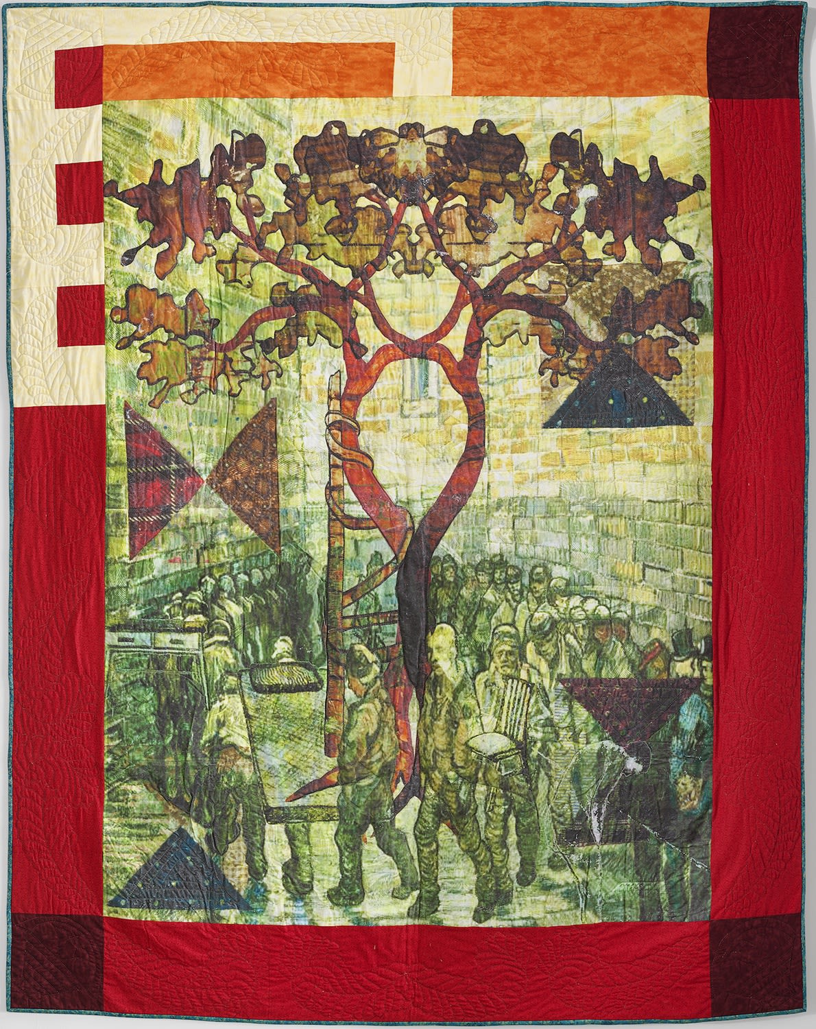 Jesse Krimes Bow Tie, 2019 Hand-sewn fabric, image transfer, fabric paint 102 x 80 inches