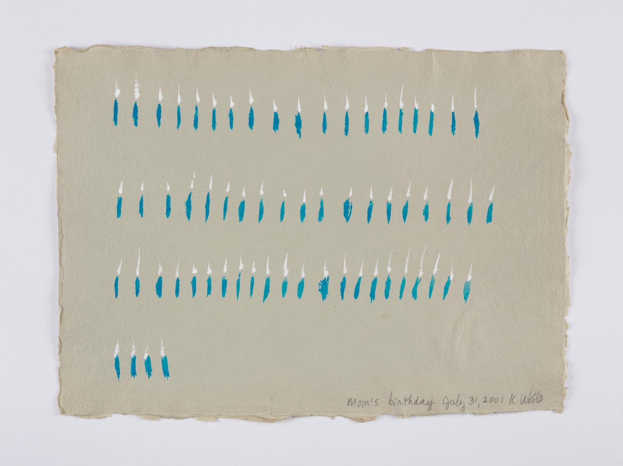 Kathleen White A Year of Firsts, 2001 40 works on paper each: 12 x 16 1/2 in (30.5 x 41.9 cm) each: 16 1/2 x 12 in (41.9 x 30.5 cm)