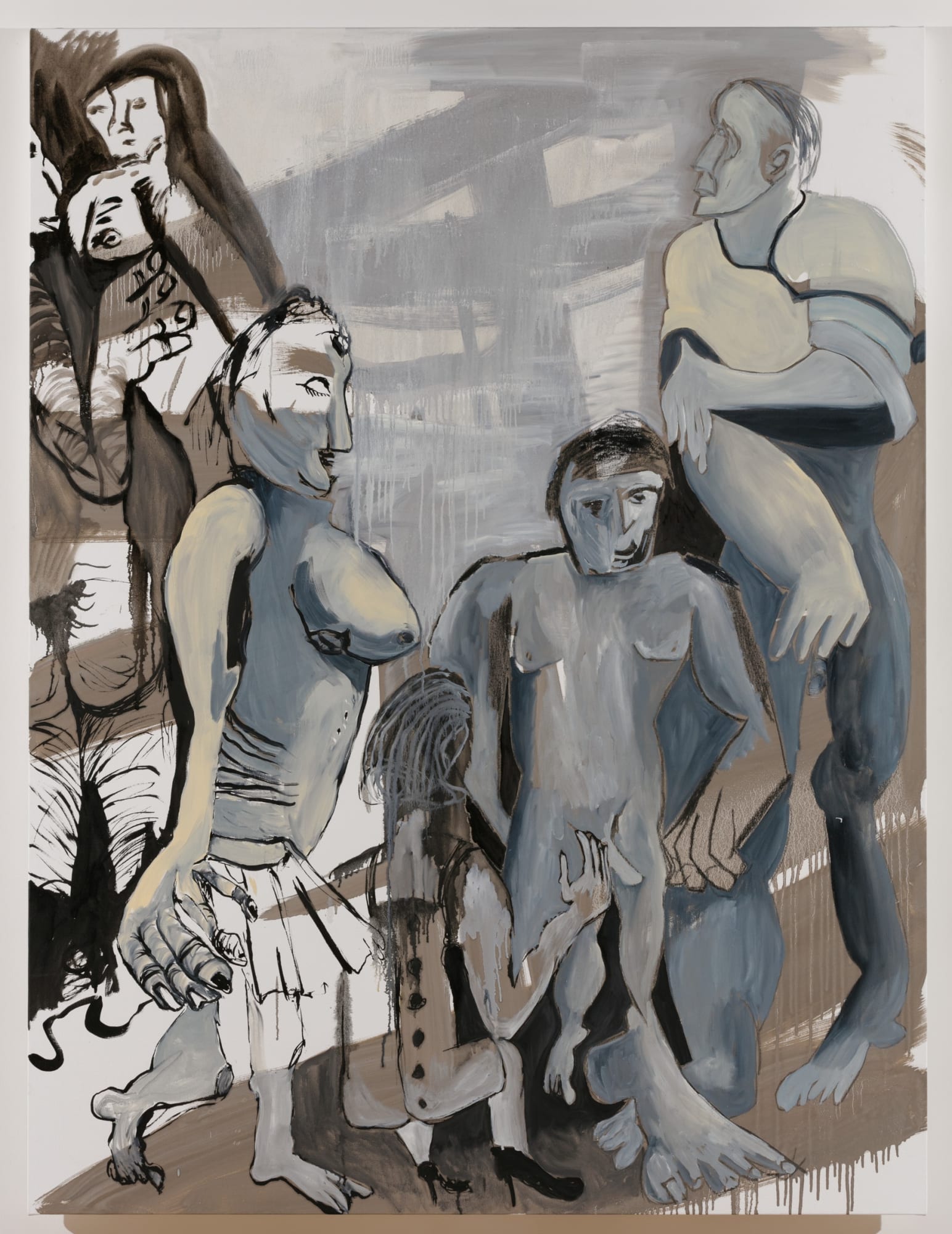 Sofi Brazzeal Untitled (group in grayscale), 2017 oil, pencil and grease pencil on canvas 72 x 54 inches