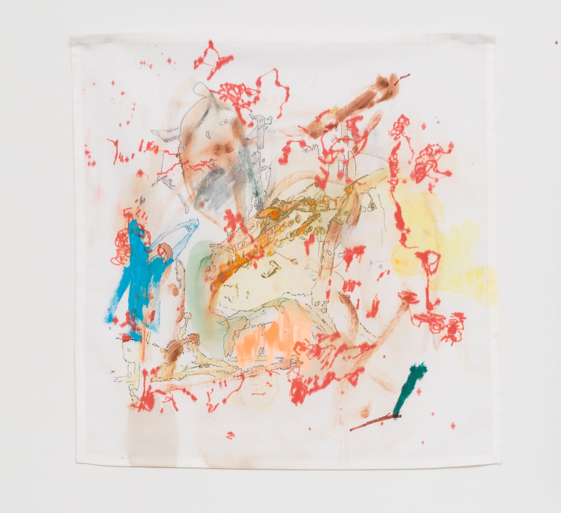 Ross Simonini Anxiety Napkin #1, 2013 turmeric, tea, ink, acrylic on restaurant napkin 20 x 20 inches