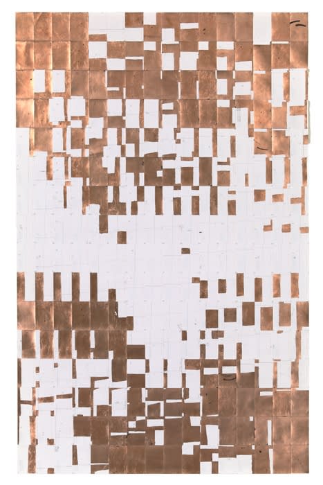 Agnes Lux #L-2, 2013 postcards, graphite, copper 88.2 x 56 inches
