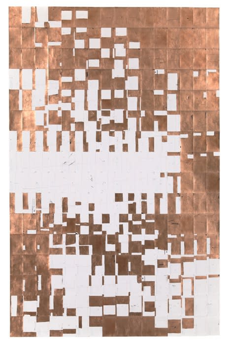 Agnes Lux #L-6, 2013 postcards, graphite, copper 88.2 x 56 inches
