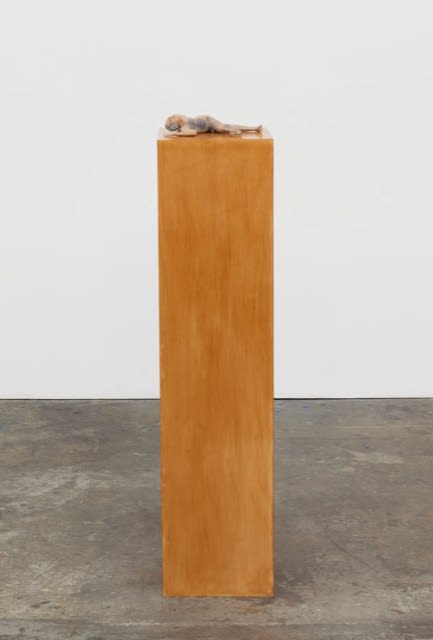 ERIC WESLEY New Realistic Figures (Sleeping): Jean, 2009/2015 Paint and plastic on stained maple pedestal Figure: 4 3/4 x 14 x 14 1/4 in (12.1 x 35.6 x 36.2cm) Pedestal: 56 x 11 1/2 x 11 1/2 in (142.2 x 29.2 x 29.2cm)