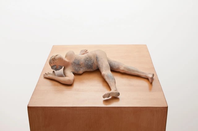 ERIC WESLEY New Realistic Figures (Sleeping): Jean, 2009/2015 Paint and plastic on stained maple pedestal Figure: 4 3/4 x 14 x 14 1/4 in (12.1 x 35.6 x 36.2cm) Pedestal: 56 x 11 1/2 x 11 1/2 in (142.2 x 29.2 x 29.2cm)