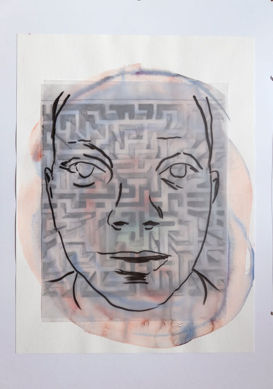 Aura Rosenberg A Temporary Glimpse of Order, 2020 Watercolor, pencil, marker on vellum and watercolor paper 12 1/8 x 17 in 30.8 x 43.2 cm