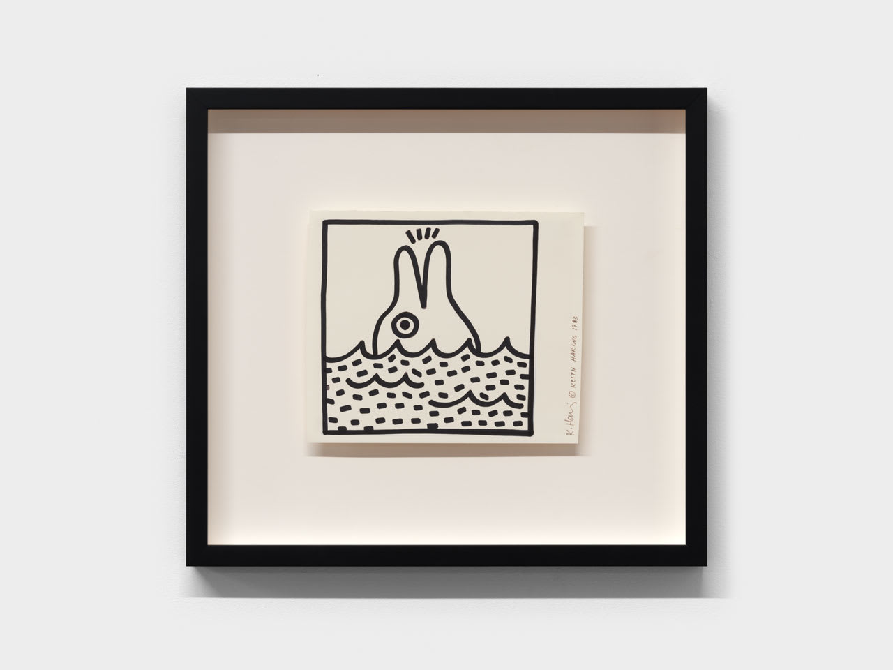 Keith Haring Untitled (Dolphin), 1983 Ink on paper 8 1/2 x 10 in 21.6 x 25.4 cm 17.5 x 19 in (framed) 44.5 x 48.2 cm (framed) (KH_148)
