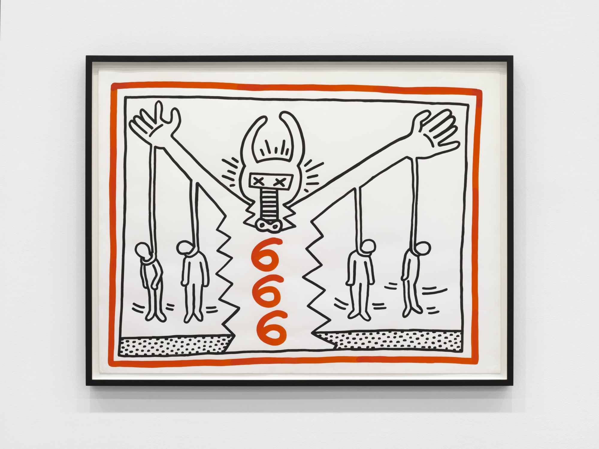 Keith Haring Untitled, 1983 Brush in orange-red and black ink on firm wove paper Signed and dated center bottom verso: 'K. Haring SEPT. 3 - 1983' 38 x 49.6 in 96 x 126 cm (KH_298)
