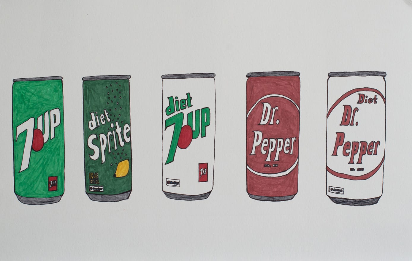 Chris Palmer - Favorite Soda Drinks Part II,2024 Marker on paper 17 x 11 inches $450.00