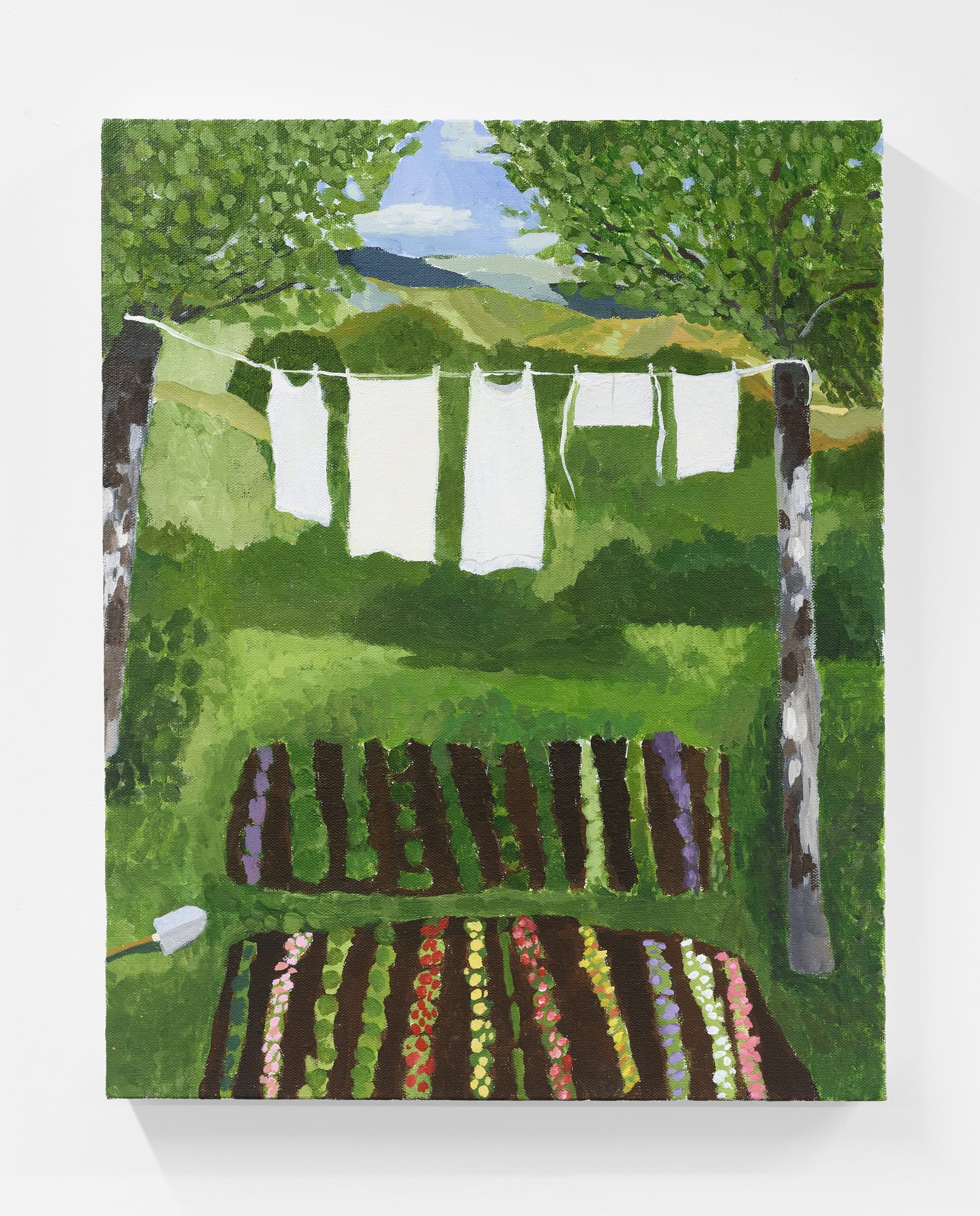 Polly Shindler Garden with Light Load Laundry, 2022 acrylic on canvas 20 x 16 in. (50.8 x 40.6 cm.)