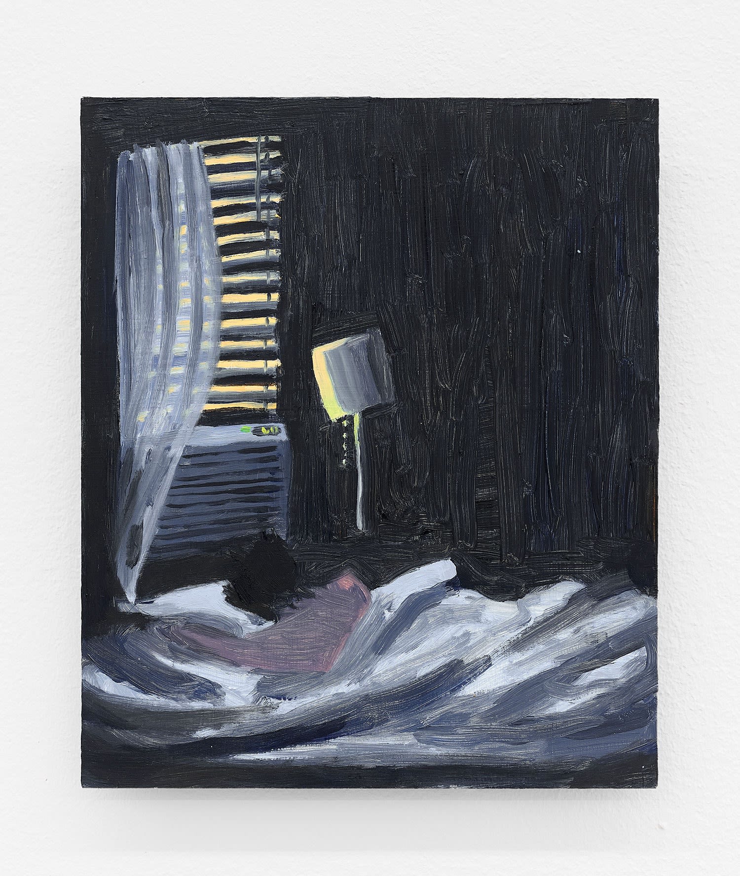 Claudia Keep Sleeping With The Air Conditioner On, 2022 oil on masonite panel 12 x 10 in. (30.5 x 25.4 cm.)