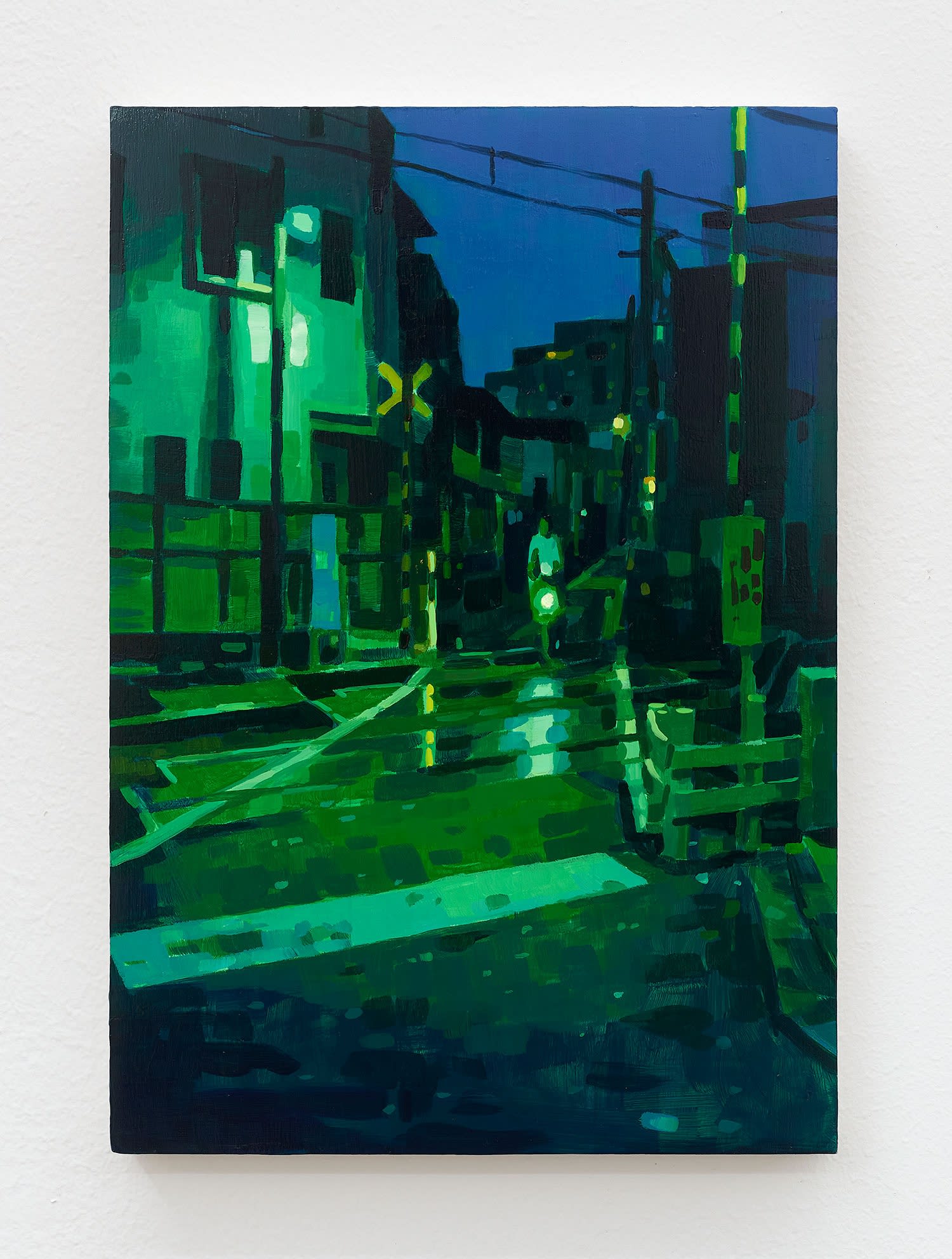 Keita Morimoto Green Crossing, 2022 acrylic on panel 10 3/4 x 7 1/2 in. (27.3 x 19 cm.)