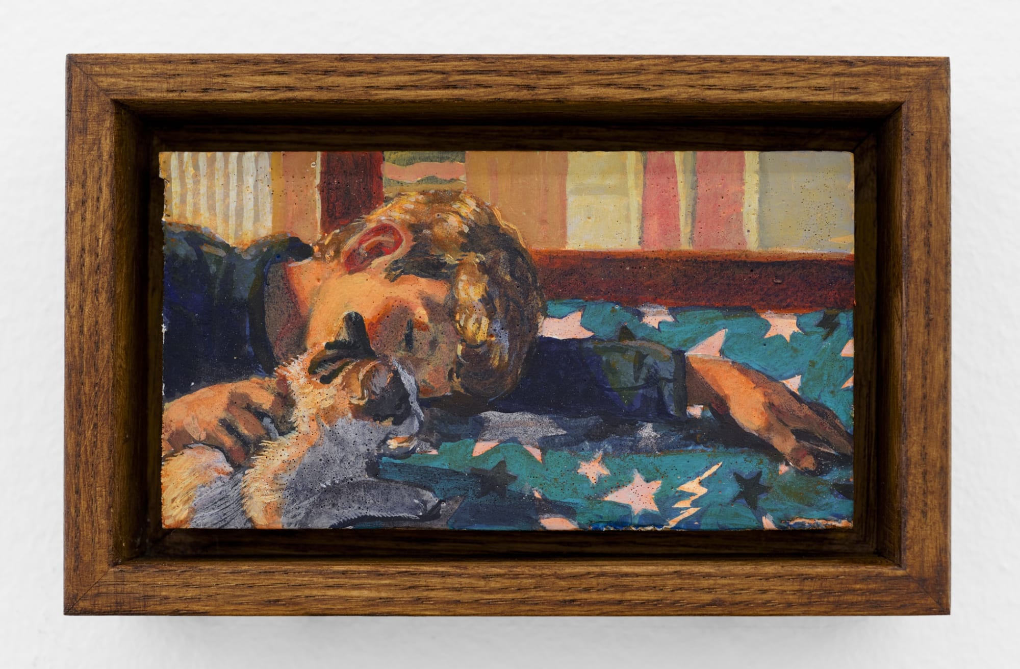 Louise Janet Paul and His Cat, 2024 oil on panel 4 x 6 1/4 in. (10 x 15.8 cm.)