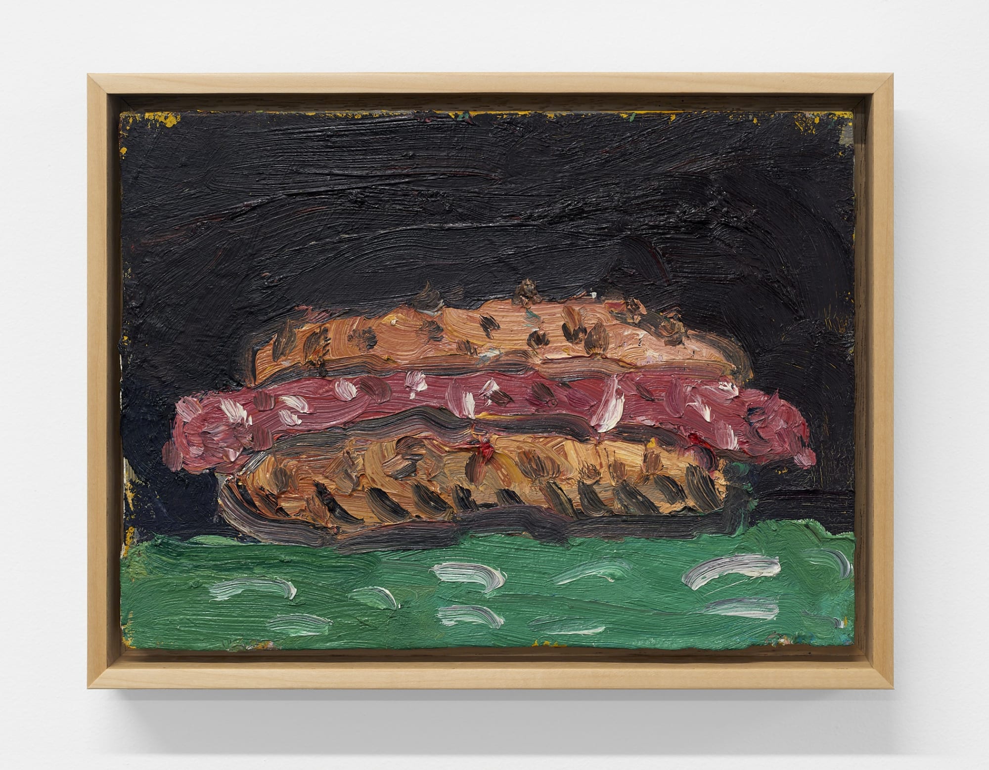 Takeshi Matsugami Hot Dog, 2018 oil on canvas mounted on plywood 9 x 12 in. (23 x 30 cm.) framed: 10 1⁄2 x 13 1⁄2 in. (27 x 34 cm.)