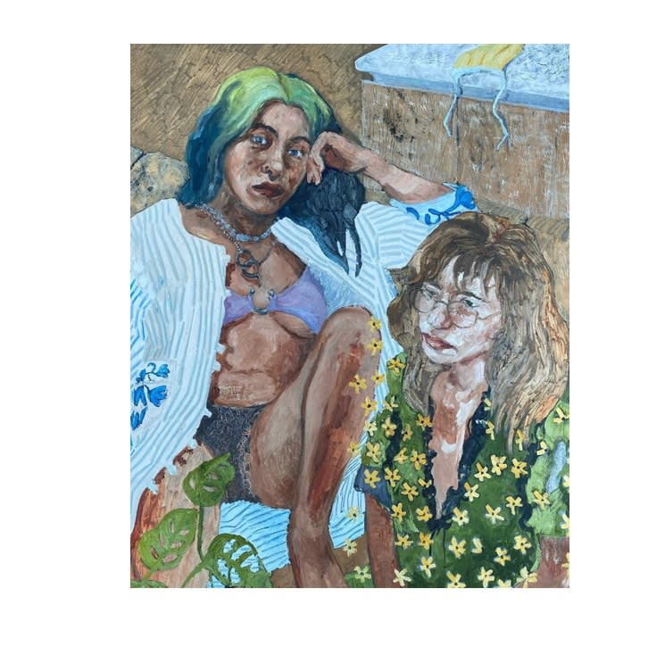 Bernadette Despujols Beatriz y Chelle en cuarentena (2020), Oleo sobre canvas 100 x 76 cm