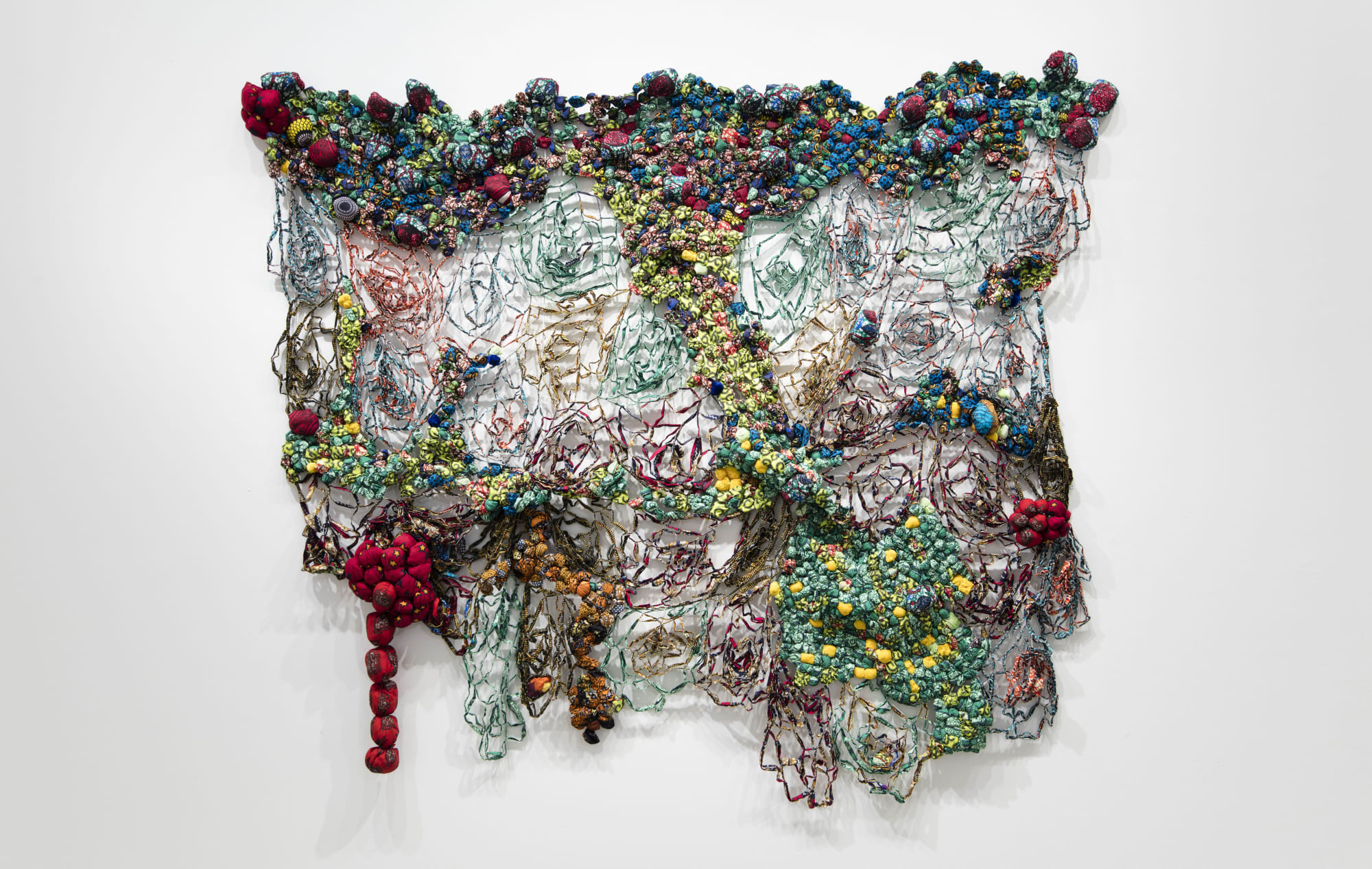 Samuel Nnorom Salvaging the Land 2022 African wax print fabric 256,5 × 221,5 × 16 cm