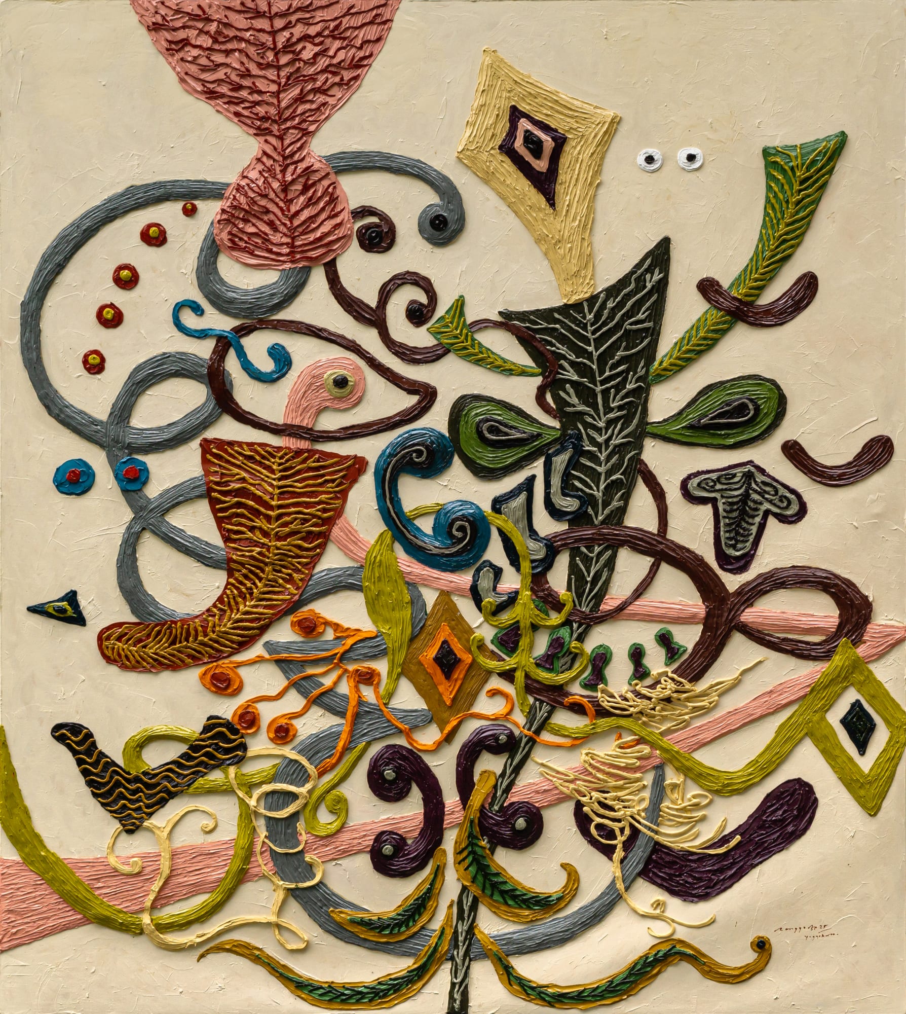 Rangga Aputra, Earth's fragrance, 2025, Oil, acrylic, heavy gel on canvas, 160 × 140 cm