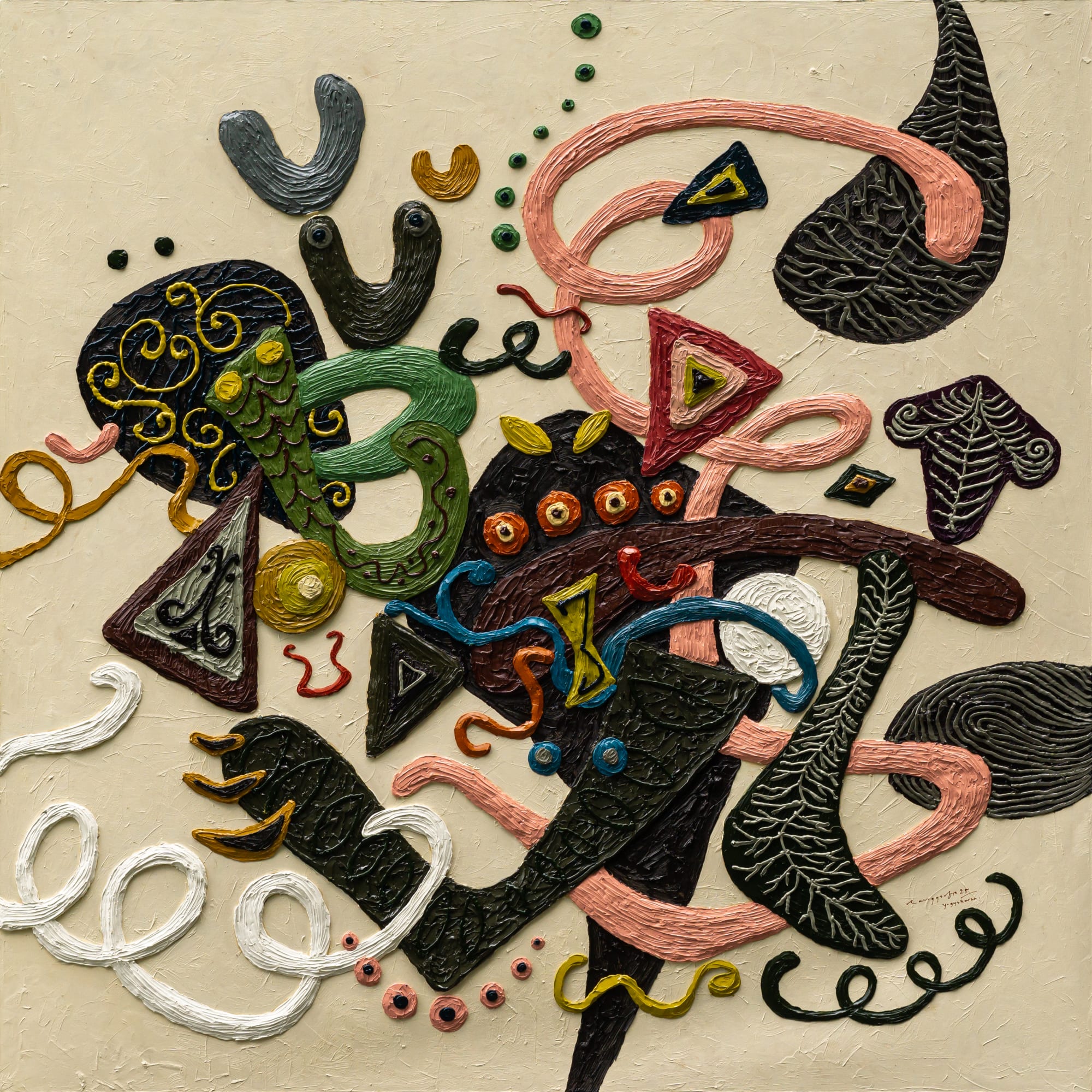 Rangga Aputra, Sunlight exposure, 2025, Oil, acrylic, heavy gel on canvas, 150 × 150 cm