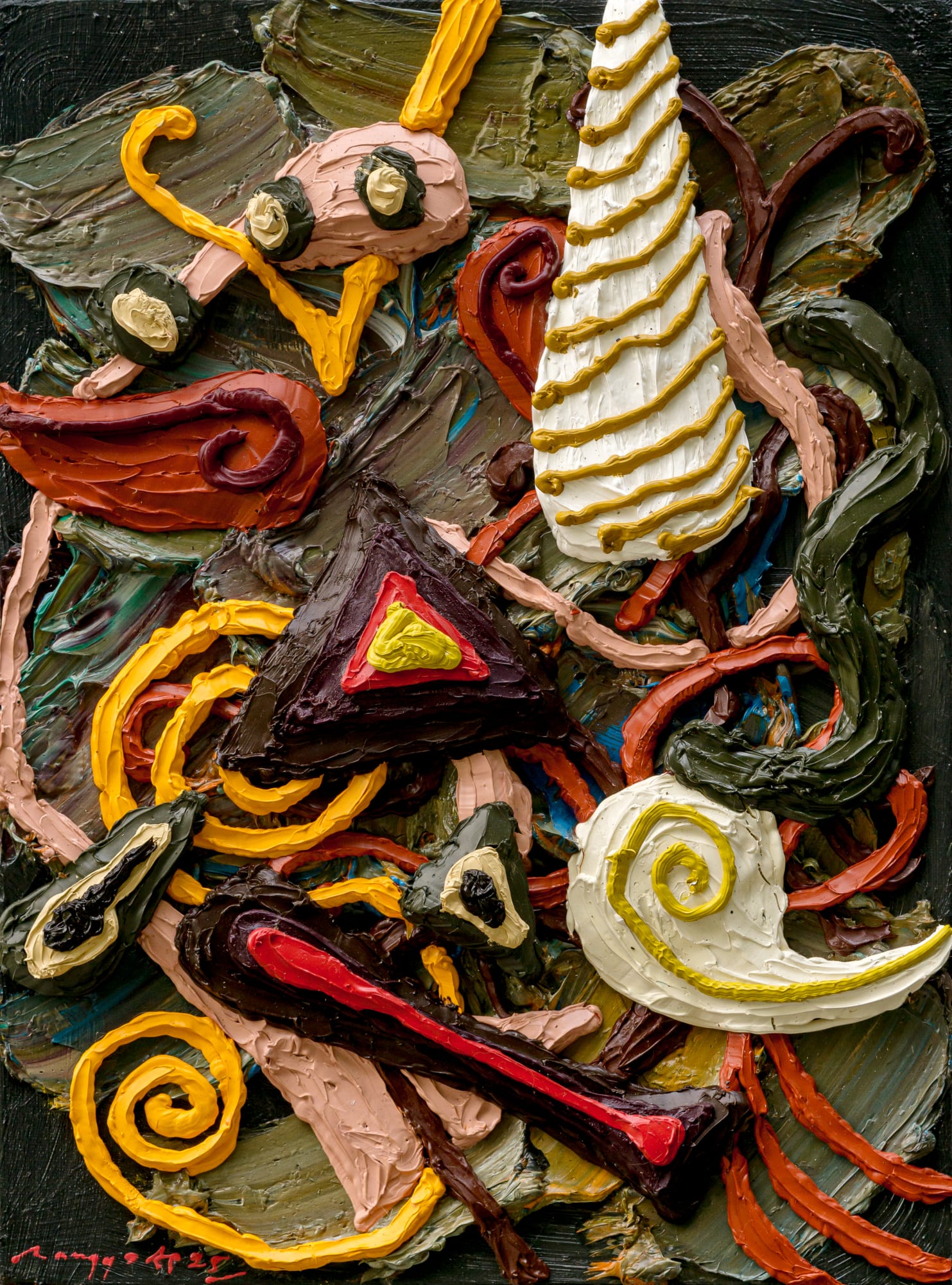 Rangga Aputra, Untitled (on black), 2025, Oil on linen, 40 × 30 cm