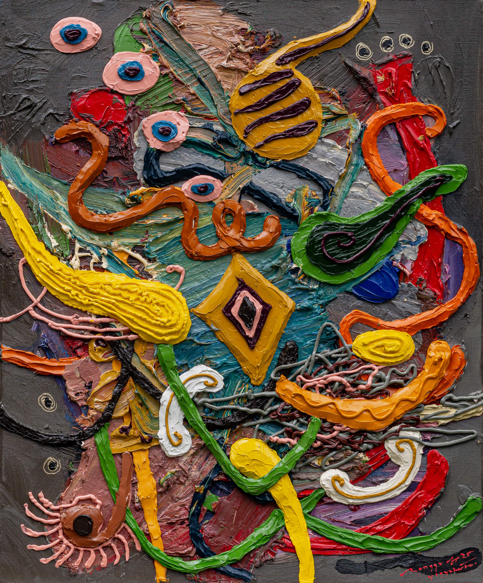 Rangga Aputra, Reading new poems from the tree, 2025, Oil on linen, 60 × 50 cm