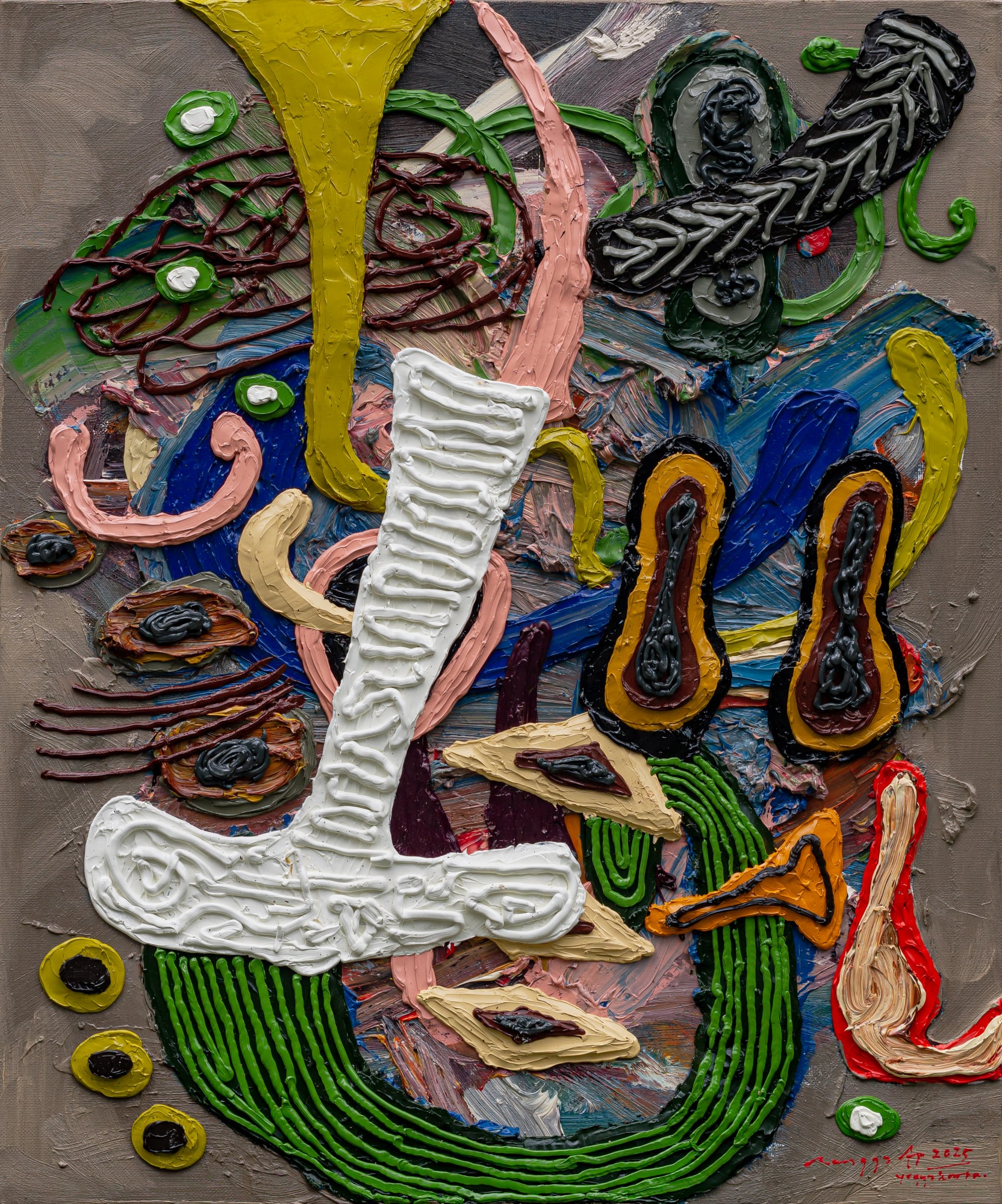 Rangga Aputra, White hat & something, 2025, Oil on linen, 60 × 50 cm