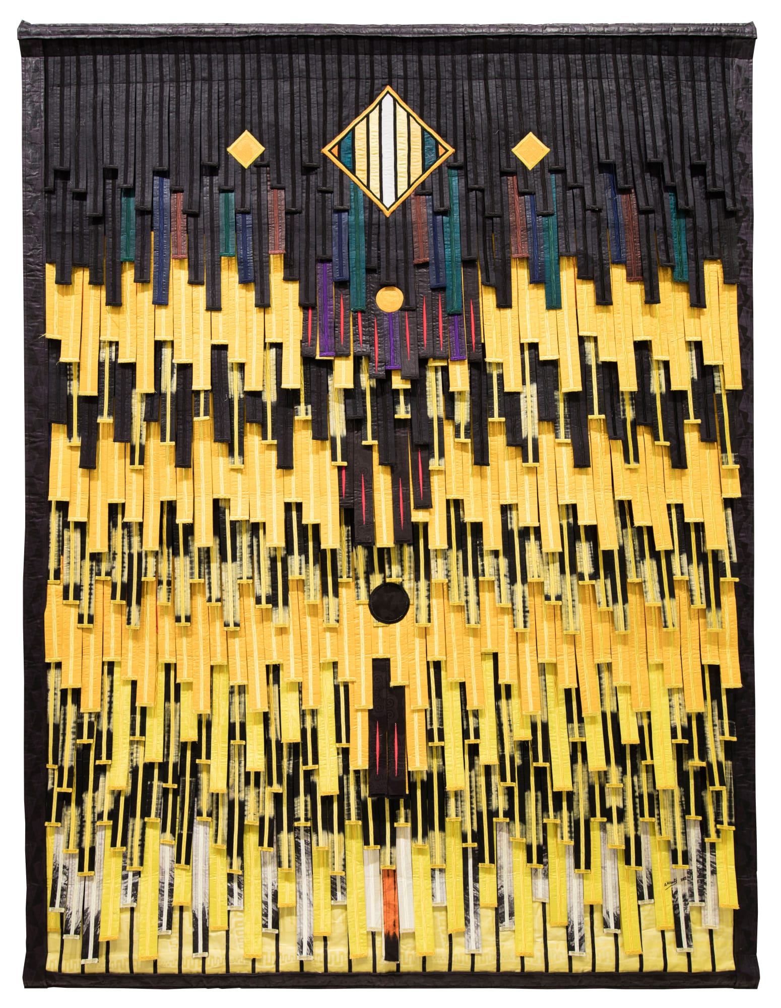 Abdoulaye Konaté Composition noire et jaune No 1 2022 Textile 206 x 155 cm