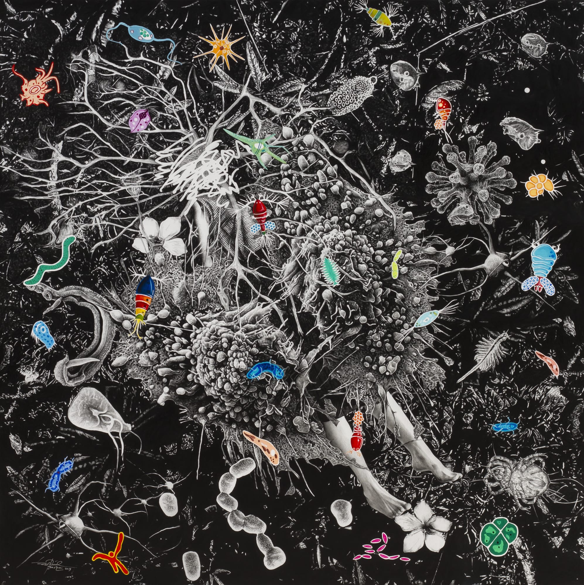 Bestrizal Besta Nothing is insignificant 2019 Charcoal and acrylic on canvas 200 × 200 cm