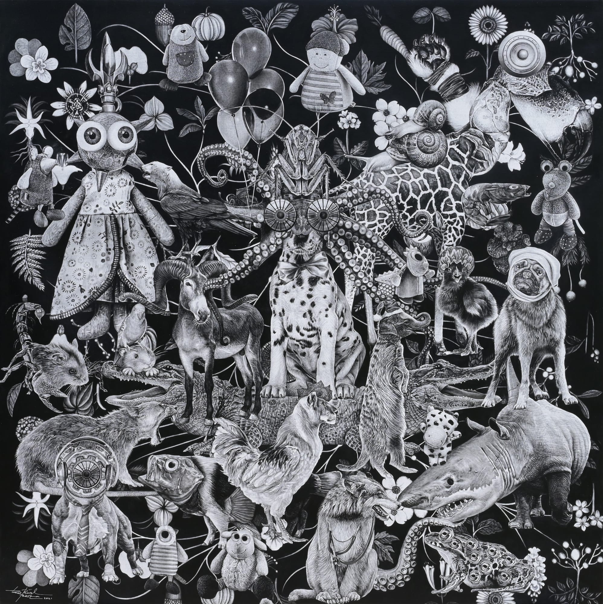 Bestrizal Besta Tears of the Sun 2021 Charcoal on Linen 200 × 200 cm